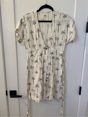 Marine Layer Cream Palm-Print Button-Front Tunic Dress